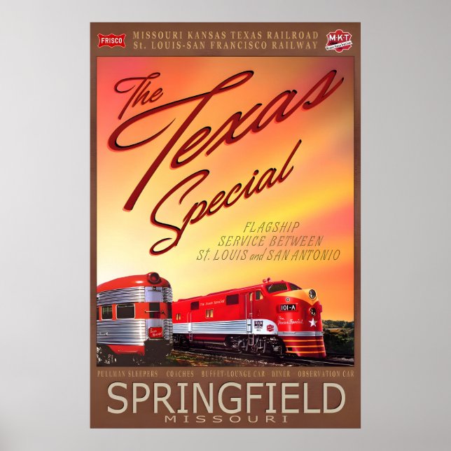 Springfield Missouri Texas Special Retro Train Poster (Front)