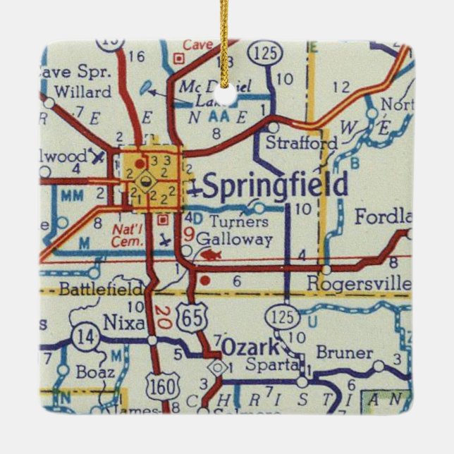 Springfield MO Vintage Map Ceramic Ornament (Back)