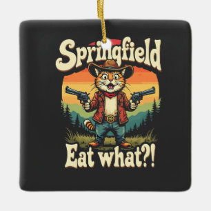 Springflied Eat What Trump Election Cat Cowboy Ceramic Ornament