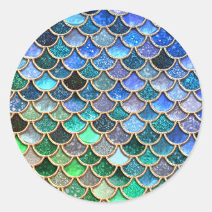 Springlike multicolor Glitter Mermaid Scales Classic Round Sticker