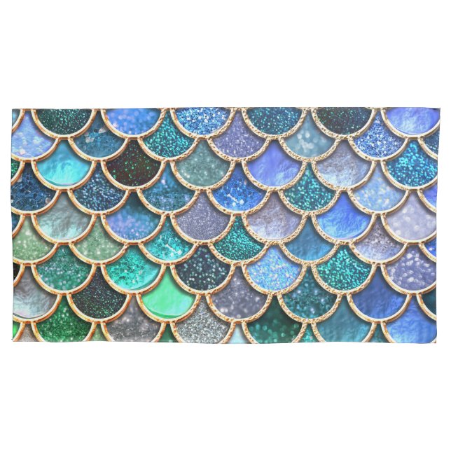 Springlike multicolor Glitter Mermaid Scales Pillowcase (Front)