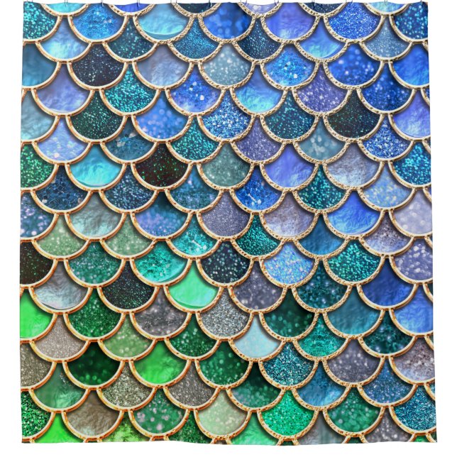 Springlike multicolor Glitter Mermaid Scales Shower Curtain (Front)