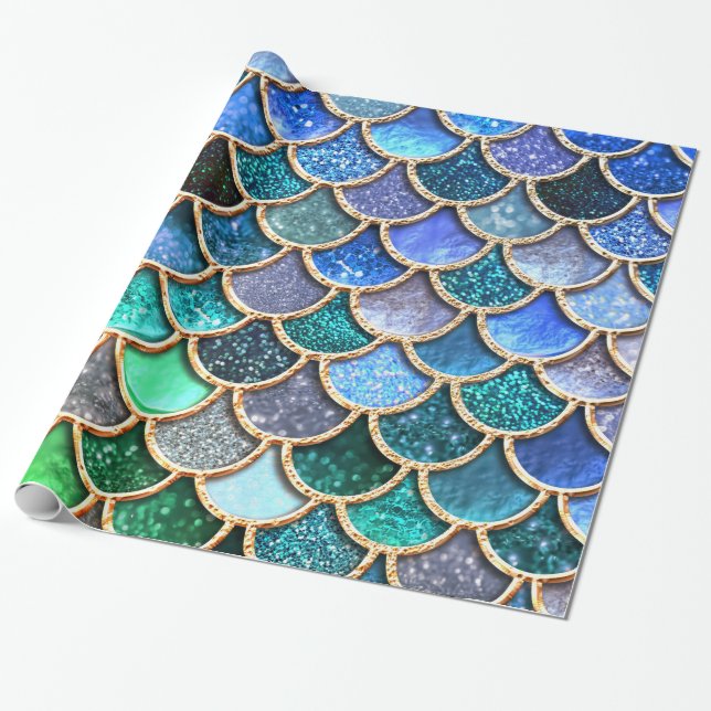 Springlike multicolor Glitter Mermaid Scales Wrapping Paper (Unrolled)