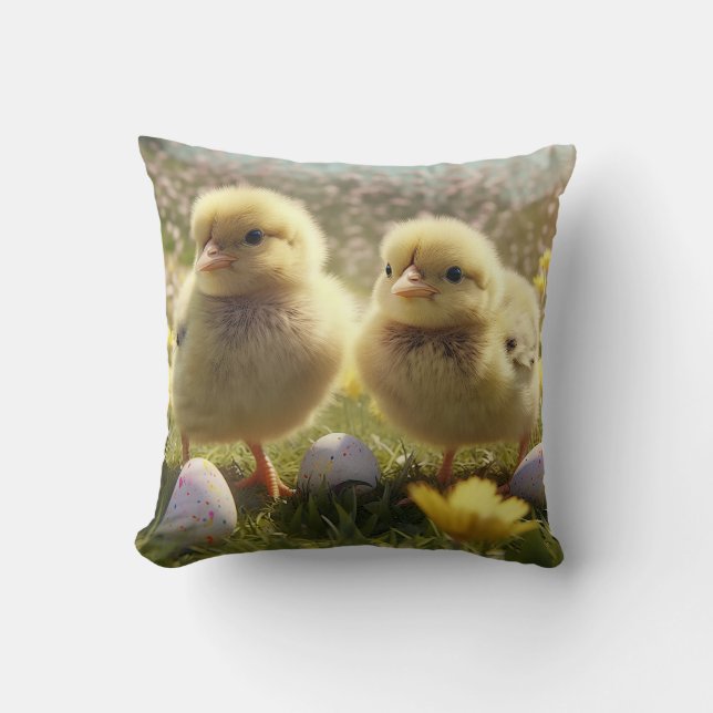 Spring's Delight - Adorable Chicks happy easter Cushion (Front)
