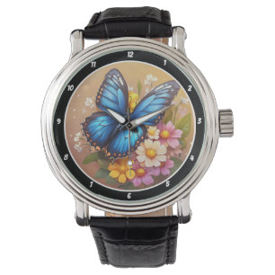 Spring's Whisper" - Blue Butterfly Floral Watch