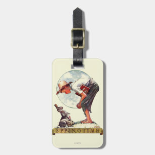 Springtime, 1935 boy with bunny luggage tag