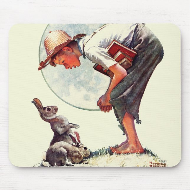 Springtime, 1935 boy with bunny mouse mat (Front)