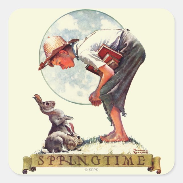 Springtime, 1935 boy with bunny square sticker (Front)