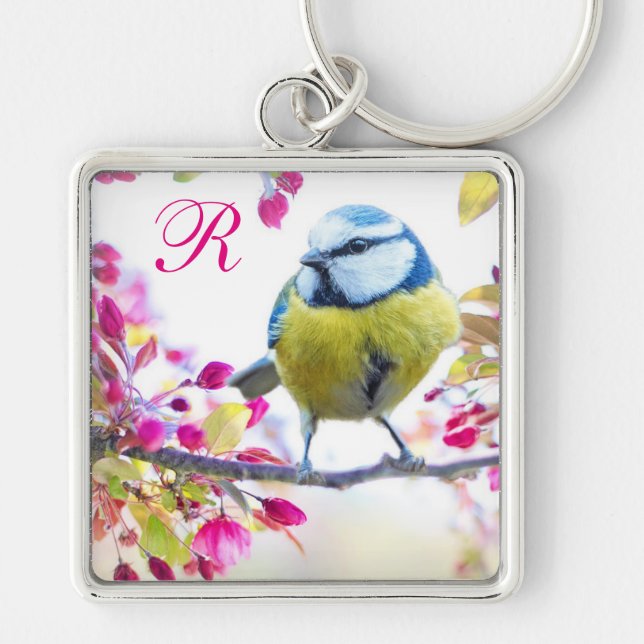 Springtime Bird Monogram Key Ring (Front)