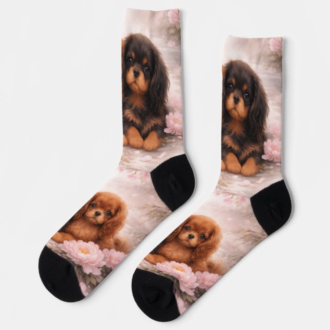 Springtime blossom Cavalier spaniel puppies Socks (Left)