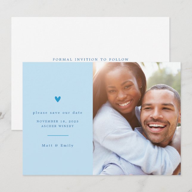 Springtime Blue Minimalist Heart Save the Date (Front/Back)