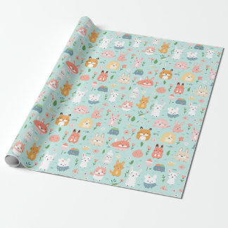 Springtime Buddies - Playful Animal Pattern Wrapping Paper