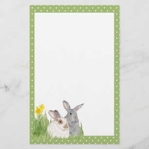 Springtime Bunnies in Flowers Stationery