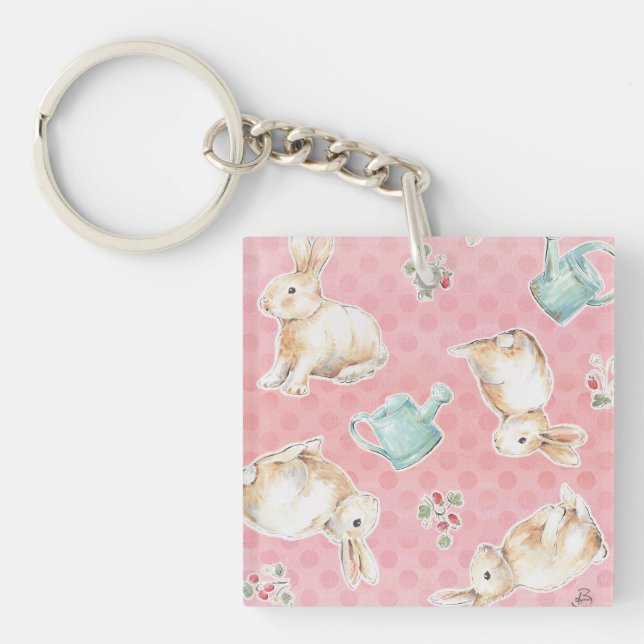 Springtime Bunnies Pattern Key Ring (Front)