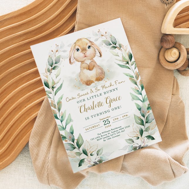 Springtime Bunny Easter Rabbit 1st Birthday Party Invitation (Creator Uploaded)