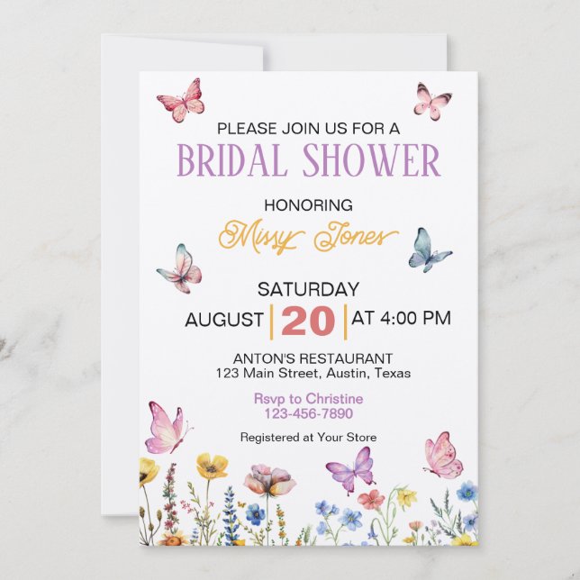 Springtime Butterfly Floral Bridal Shower Invitation (Front)