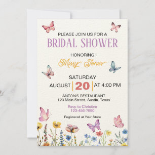 Springtime Butterfly Floral Bridal Shower Invitation