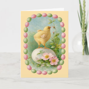 Springtime Chick with Pastel Egg Border Card