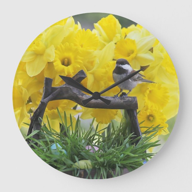 Springtime chickadee large clock (Front)