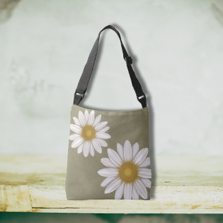 Springtime Dusty Sage Daisy Hand-Drawn Crossbody Bag