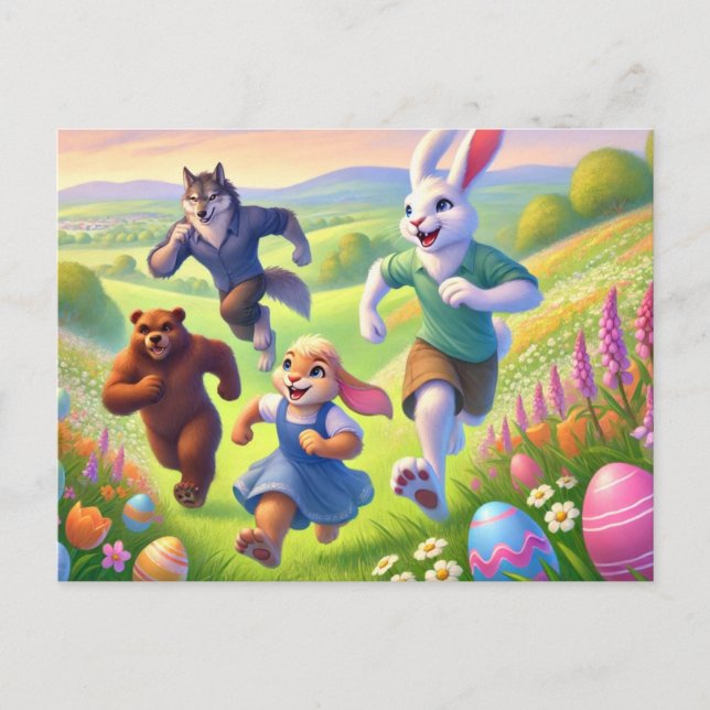 Springtime Egg Hunt – Playful Easter Adventure Holiday Postcard (Front)