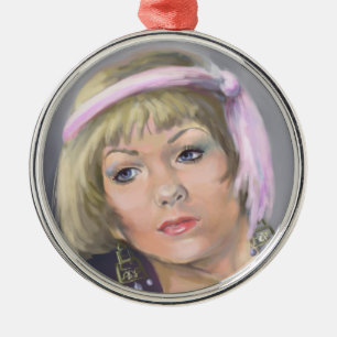 Springtime Flapper Portrait Premium Round Ornament