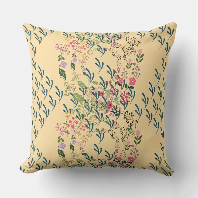 Springtime Floral + Leaf Design Yellow  Cushion (Front)