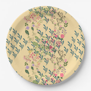 Springtime Floral + Leaf Design Yellow Party  Paper Plate
