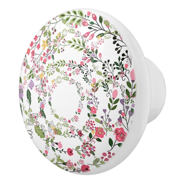 Springtime Floral Ring Ceramic Drawer Pull Knob (Right)