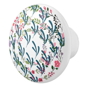 Springtime Floral Ring + Leaf Ceramic Drawer Pull