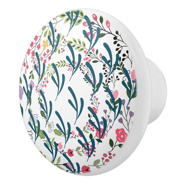 Springtime Floral Ring + Leaf Ceramic Drawer Pull (Right)