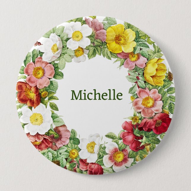 Springtime Floral Wreath Template 10 Cm Round Badge (Front)