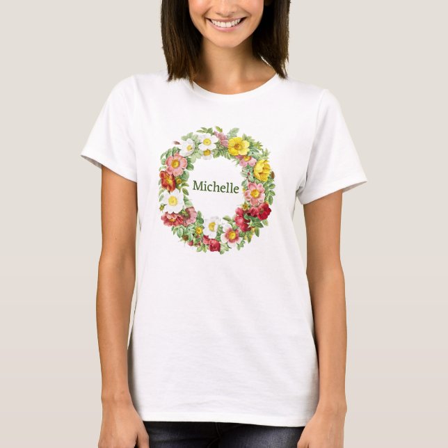 Springtime Floral Wreath Template T-Shirt (Front)