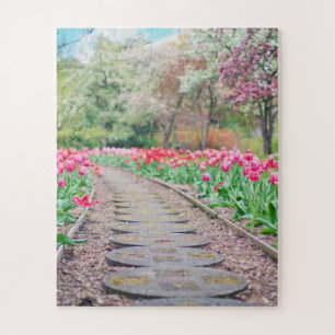Springtime Flowers Along Stone Walkway Jigsaw Puzzle