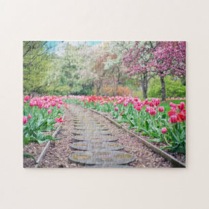 Springtime Flowers Along Stone Walkway Jigsaw Puzzle