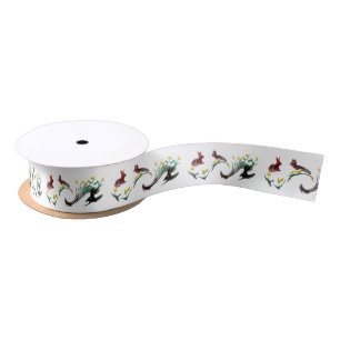Springtime Flowers and Rabbits Art Satin Ribbon