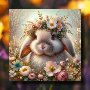 Springtime Flowers Cute Lop Eared Bunny Easter Holiday Card