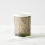 Springtime Flowers on Wood Bone China Mug<br><div class="desc">On this charming bone china mug are white and purple flowers around plush green grass on rustic wood planks creating country cottage charm for any kitchen decor.</div>
