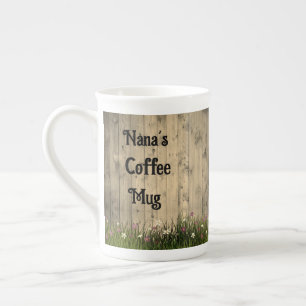 Springtime Flowers on Wood Personalized Bone China Mug