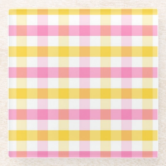 Springtime Gingham  Glass Coaster (Front)