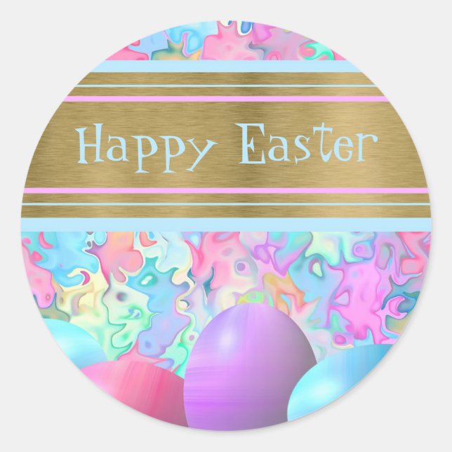 Springtime Happy Easter Eggs Holiday Card Classic  Round Sticker (Front)