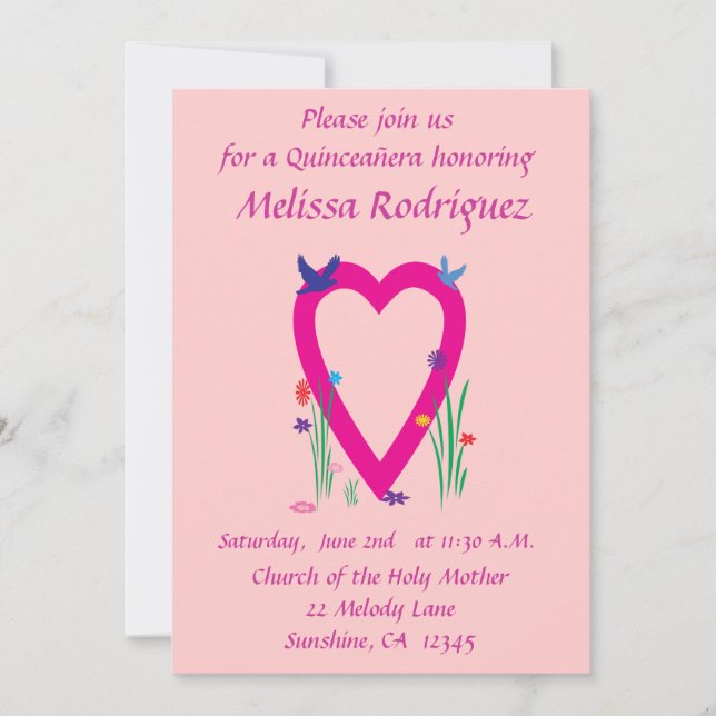 Springtime Heart Quinceañera Invitation (Front)