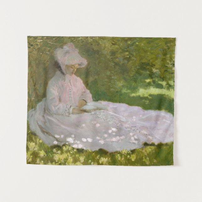 Springtime, Impressionist Portrait, Claude Monet Tapestry (Front (Horizontal))