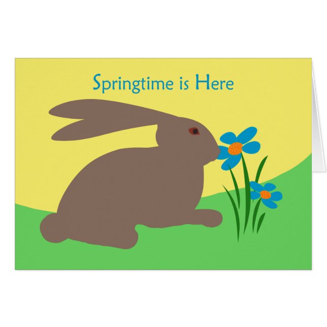 Springtime is Here, Rabbit Smelling a Flower (Front Horizontal)
