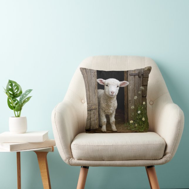 Springtime Lamb Standing In Barn Doorway Cushion (Chair)