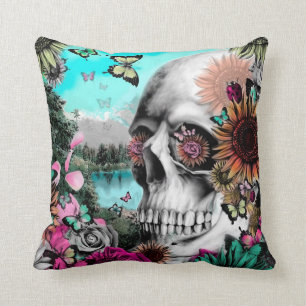 Springtime Landscape Skull with butterflies Cushion