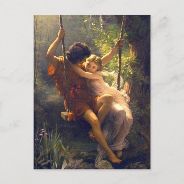 Springtime ~ Lovers on Swing Painting Postcard (Front)