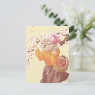 Springtime Melody: Miss Meow Singing Under Sakura Announcement Postcard