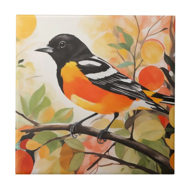 Springtime Nature's Charm Bird Baltimore Oriole Tile (Front)