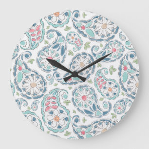 Springtime Paisley Pattern Large Clock